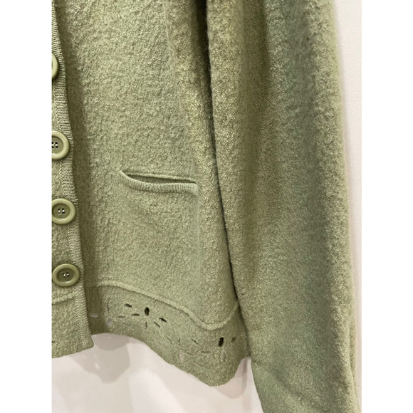Vintage Rino Rossi Boiled Wool Jacket Cardigan Button Up Floral Cutout Green M - Picture 7 of 16